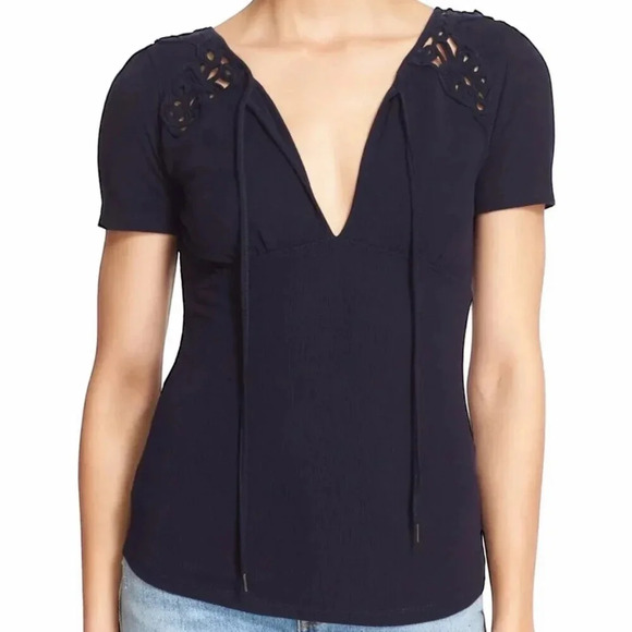 Free People Indigo Blast From The Past Keyhole T-Shirt S - Picture 1 of 5